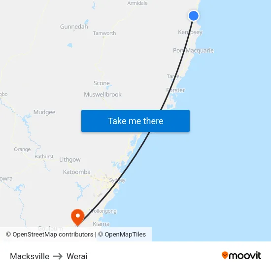Macksville to Werai map