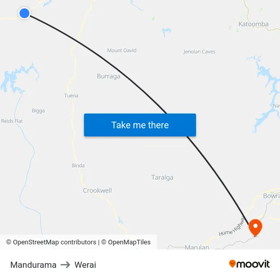 Mandurama to Werai map