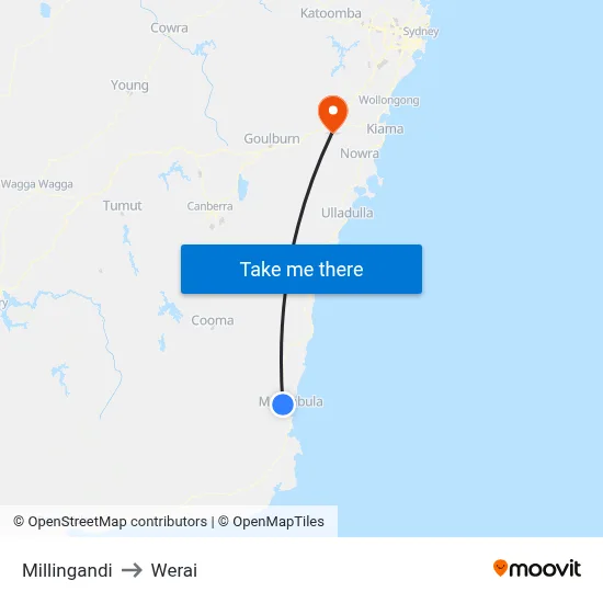 Millingandi to Werai map