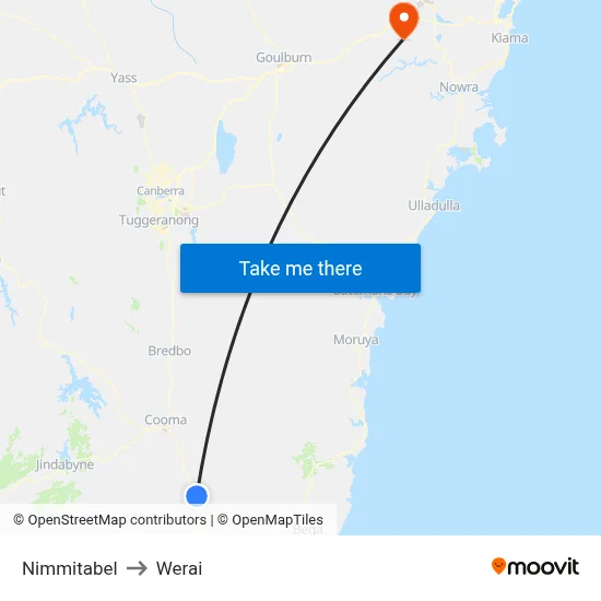 Nimmitabel to Werai map