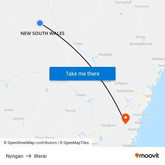 Nyngan to Werai map