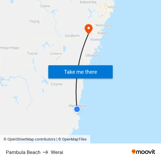 Pambula Beach to Werai map