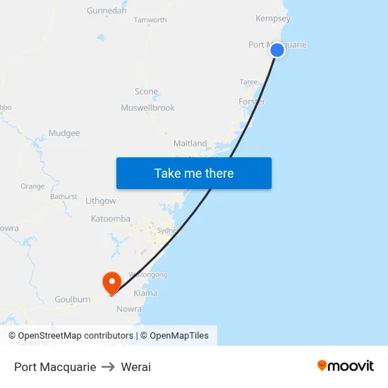 Port Macquarie to Werai map