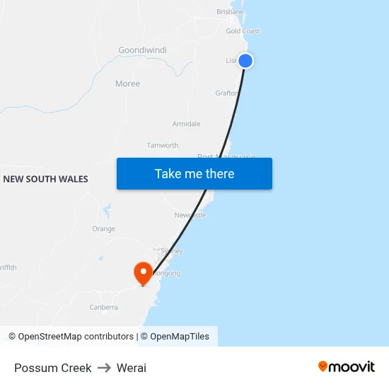 Possum Creek to Werai map