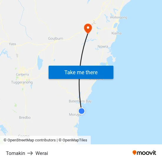 Tomakin to Werai map