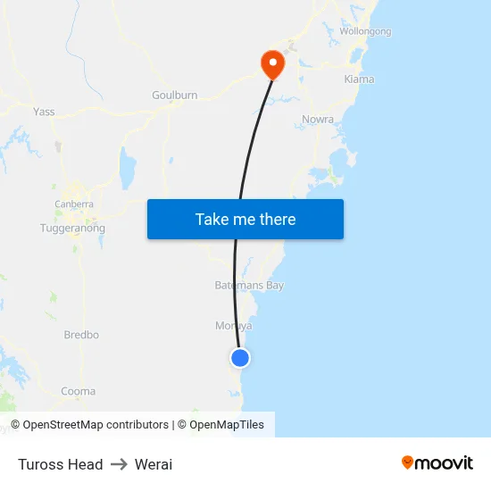 Tuross Head to Werai map