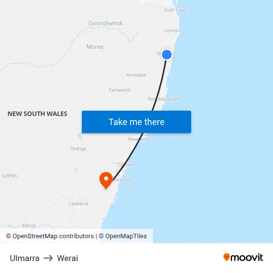 Ulmarra to Werai map