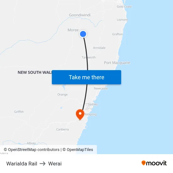 Warialda Rail to Werai map