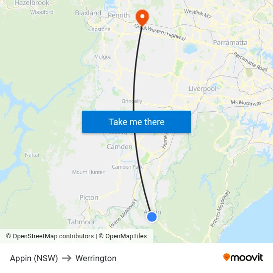 Appin (NSW) to Werrington map