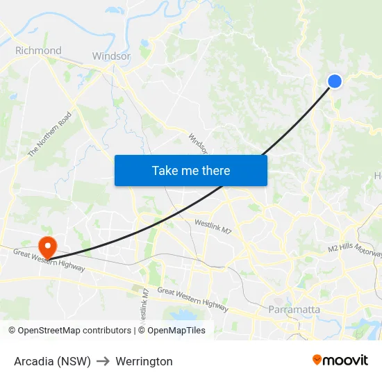 Arcadia (NSW) to Werrington map