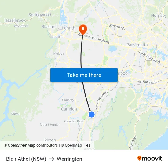 Blair Athol (NSW) to Werrington map