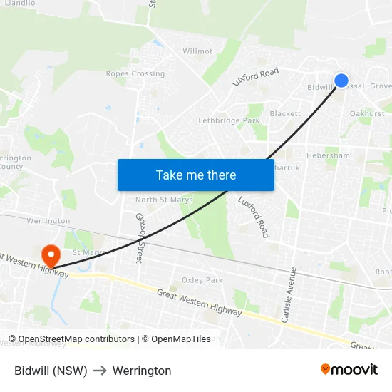 Bidwill (NSW) to Werrington map