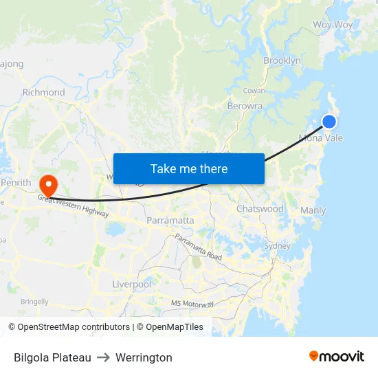 Bilgola Plateau to Werrington map
