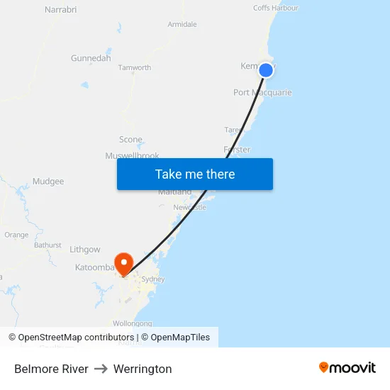 Belmore River to Werrington map