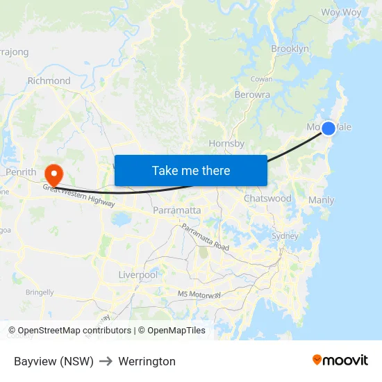 Bayview (NSW) to Werrington map