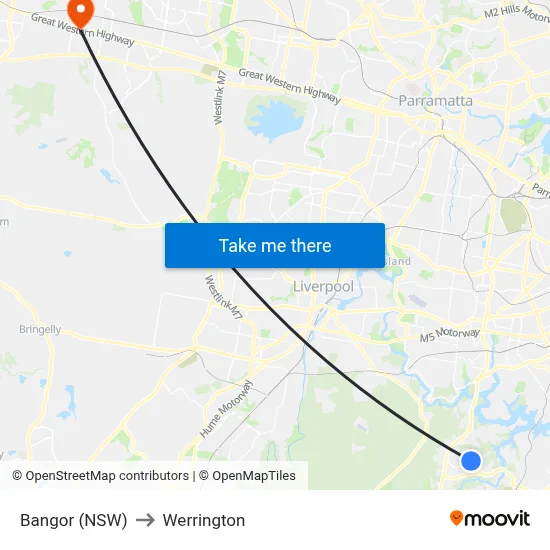 Bangor (NSW) to Werrington map