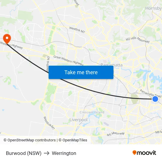 Burwood (NSW) to Werrington map