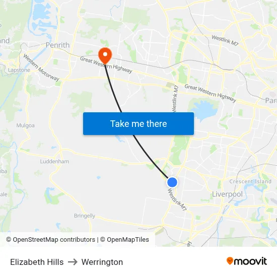 Elizabeth Hills to Werrington map