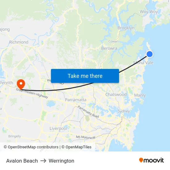 Avalon Beach to Werrington map