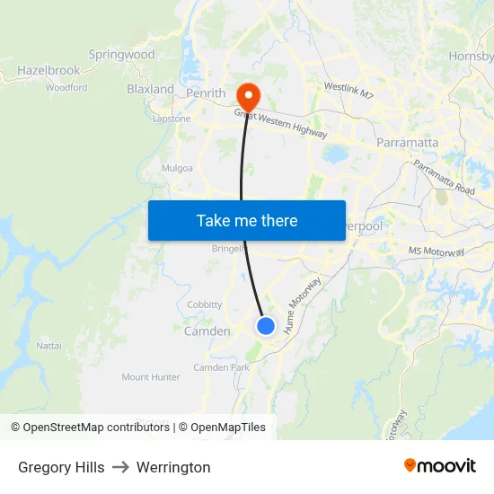 Gregory Hills to Werrington map