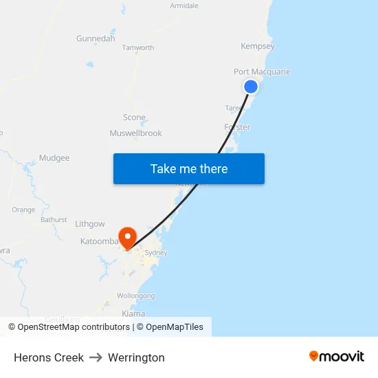 Herons Creek to Werrington map