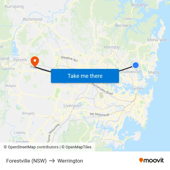 Forestville (NSW) to Werrington map