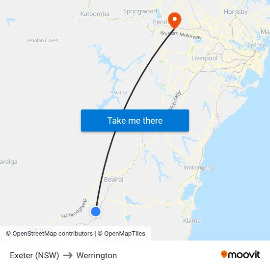 Exeter (NSW) to Werrington map