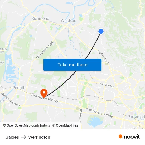 Gables to Werrington map