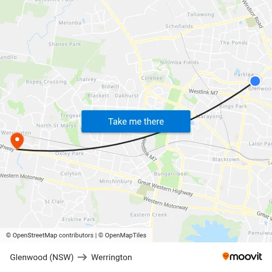 Glenwood (NSW) to Werrington map