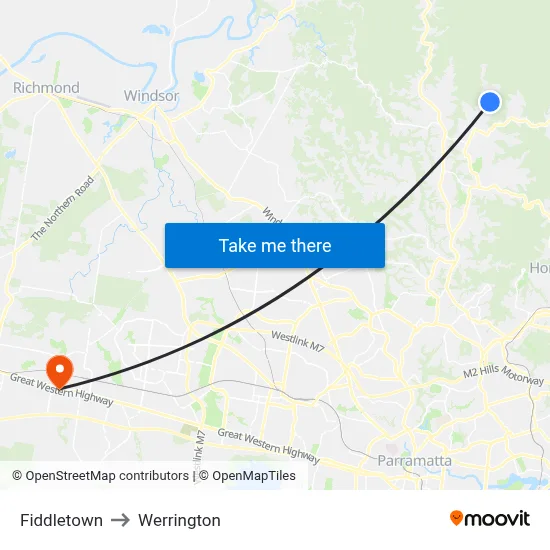 Fiddletown to Werrington map