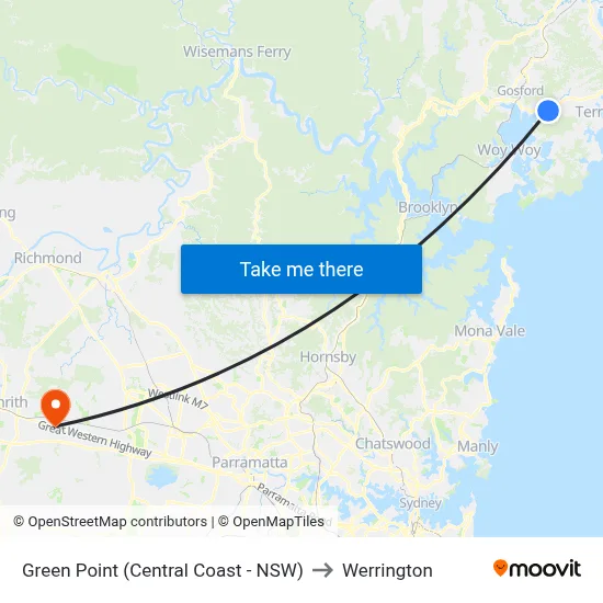 Green Point (Central Coast - NSW) to Werrington map