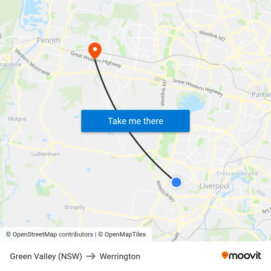 Green Valley (NSW) to Werrington map