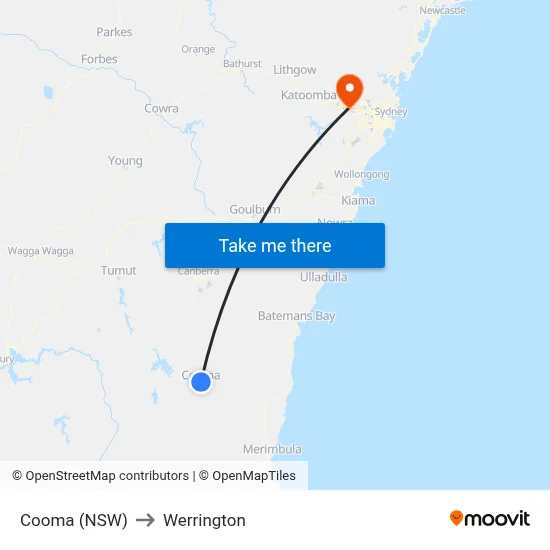 Cooma (NSW) to Werrington map