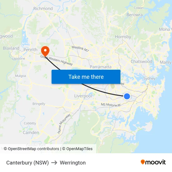 Canterbury (NSW) to Werrington map