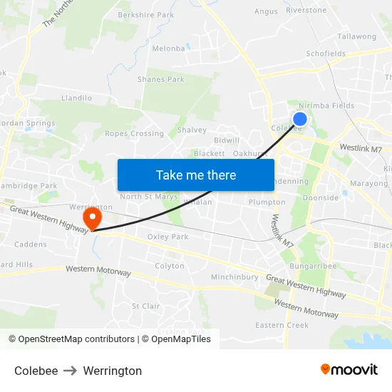 Colebee to Werrington map
