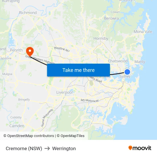 Cremorne (NSW) to Werrington map