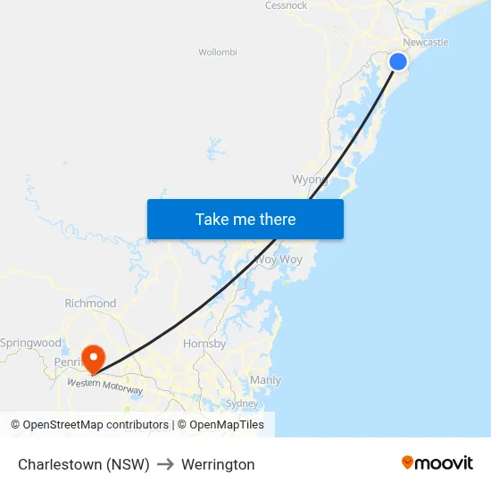 Charlestown (NSW) to Werrington map