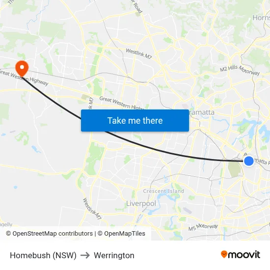 Homebush (NSW) to Werrington map