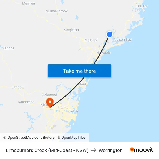 Limeburners Creek (Mid-Coast - NSW) to Werrington map