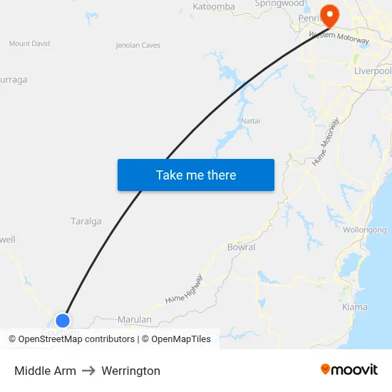 Middle Arm to Werrington map