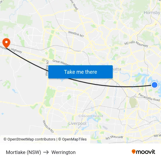 Mortlake (NSW) to Werrington map