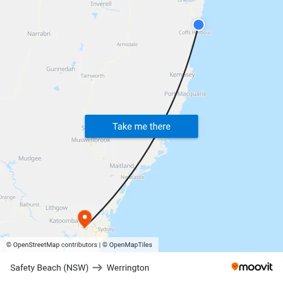 Safety Beach (NSW) to Werrington map
