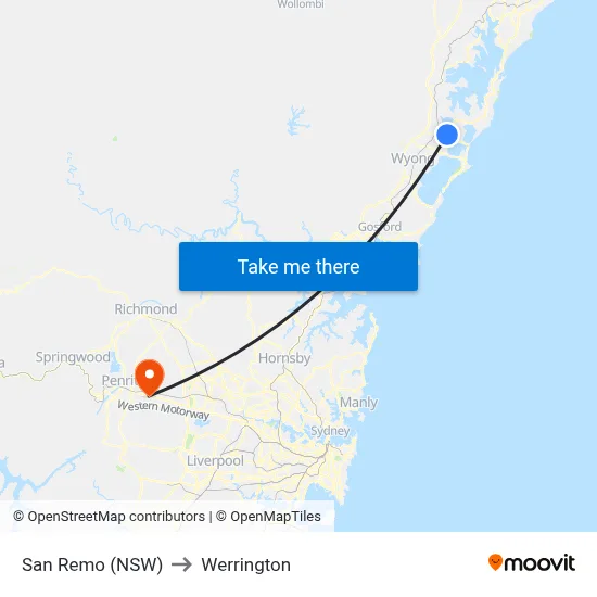 San Remo (NSW) to Werrington map