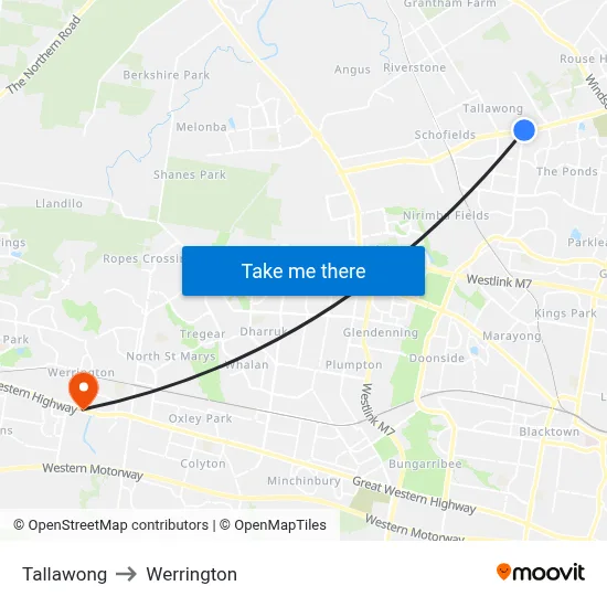 Tallawong to Werrington map