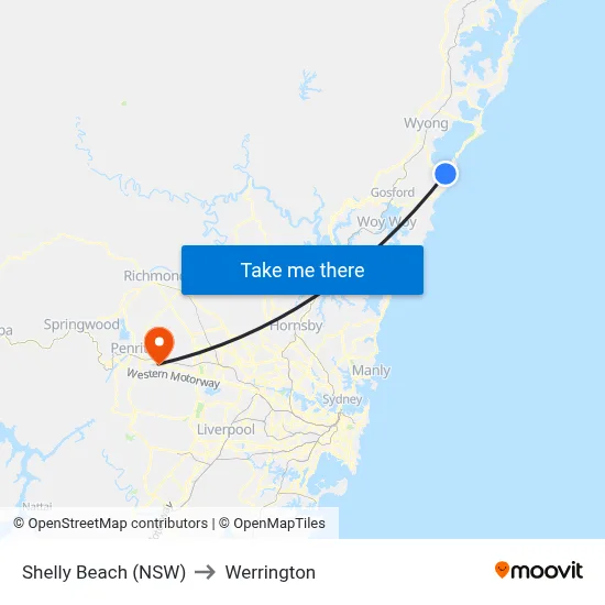 Shelly Beach (NSW) to Werrington map