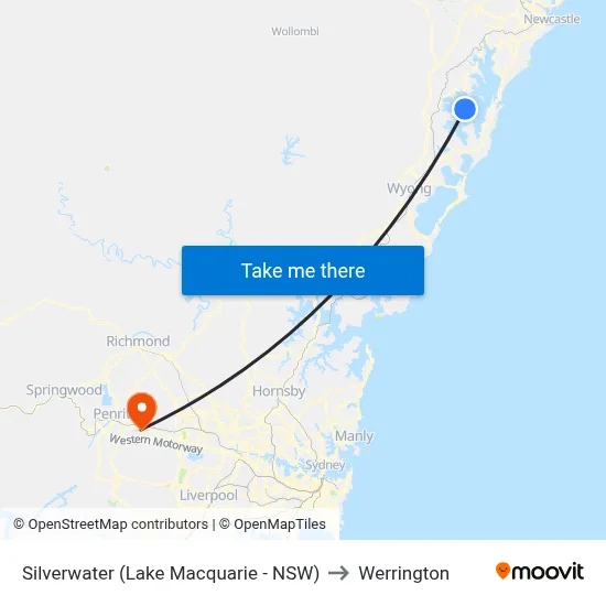 Silverwater (Lake Macquarie - NSW) to Werrington map