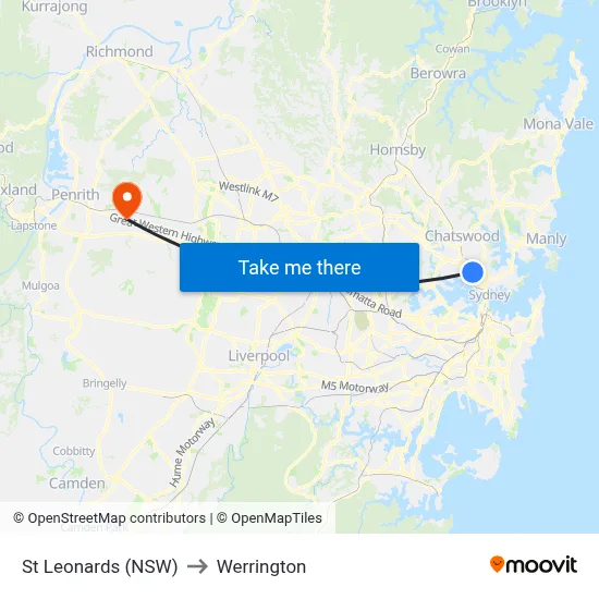 St Leonards (NSW) to Werrington map