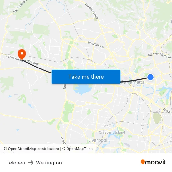 Telopea to Werrington map