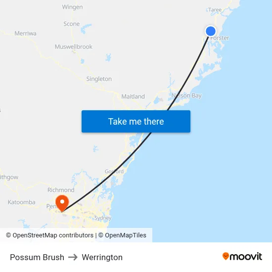 Possum Brush to Werrington map