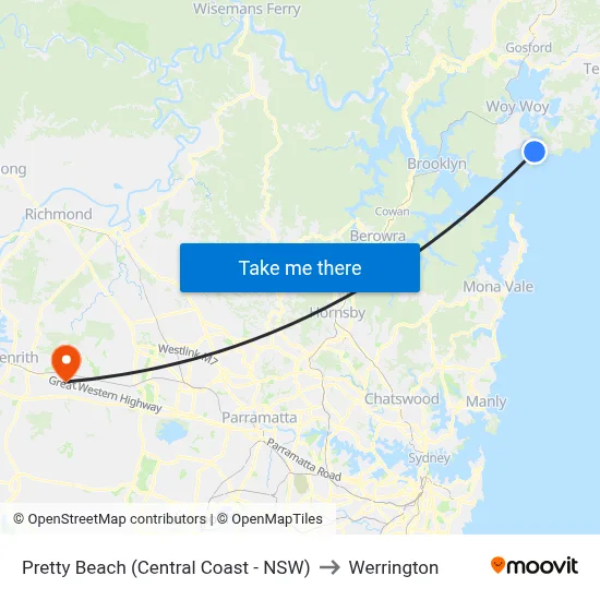 Pretty Beach (Central Coast - NSW) to Werrington map